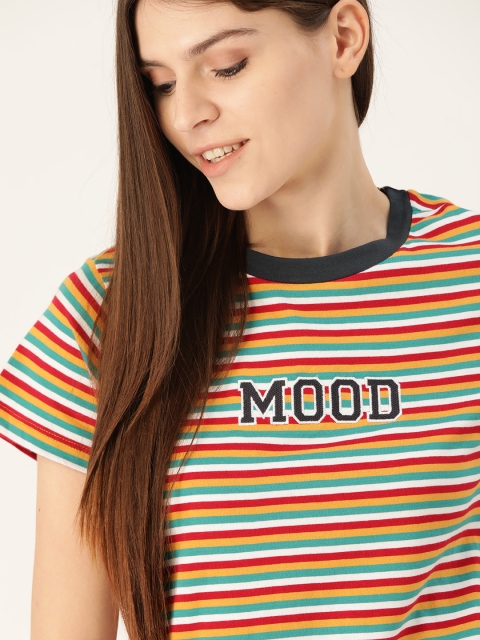 

DressBerry Women Red & White Candy Striped Round Neck T-shirt
