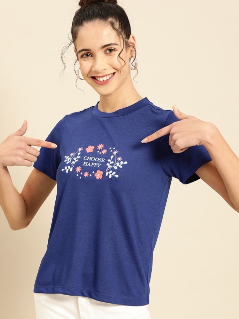 

DressBerry Women Blue Solid Round Neck T-shirt