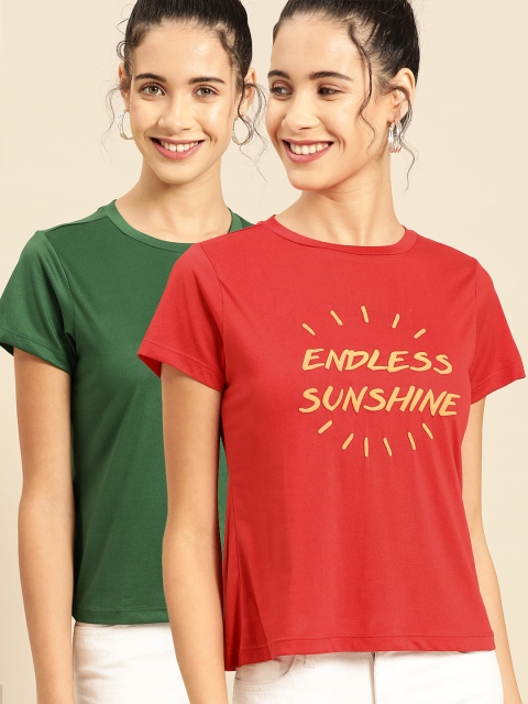 

DressBerry Women Pack of 2 Solid T-shirts, Green