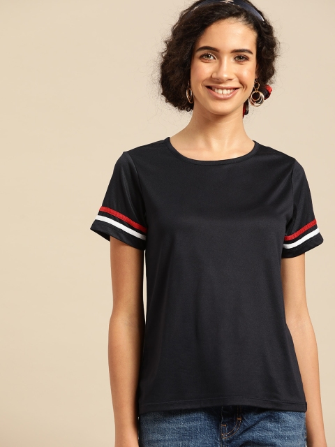 

DressBerry Women Navy Blue Solid Round Neck T-shirt
