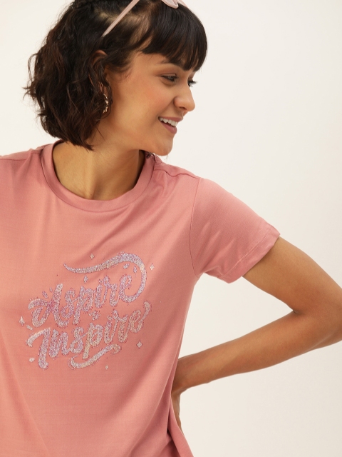 

DressBerry Women Peach-Coloured Printed Round Neck T-shirt
