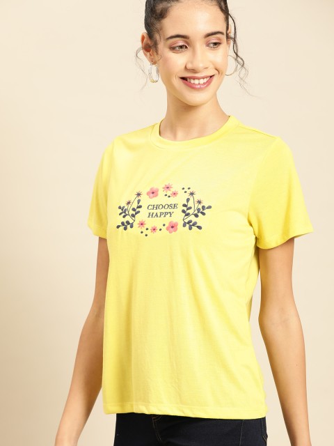 

DressBerry Women Lime Green Solid Round Neck T-shirt