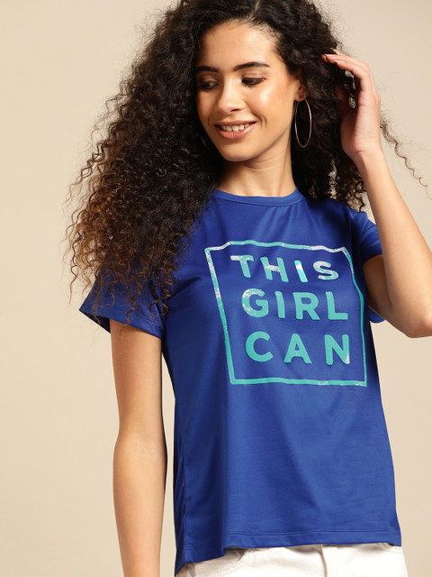 

DressBerry Women Blue & Green Printed Round Neck T-shirt