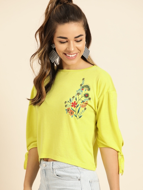 

DressBerry Women Lime Green Printed Detail Crop Top