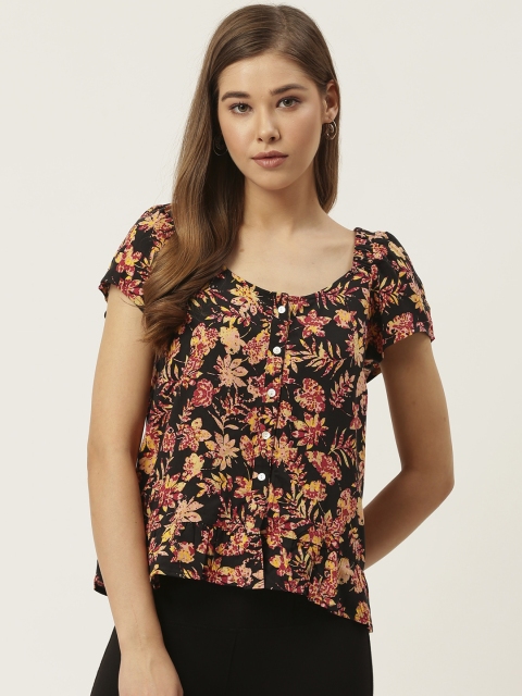 

DressBerry Women Black & Pink Floral Printed Top