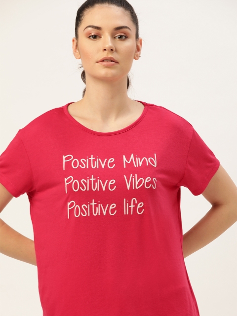 

DressBerry Women Pink & White Printed Round Neck T-shirt