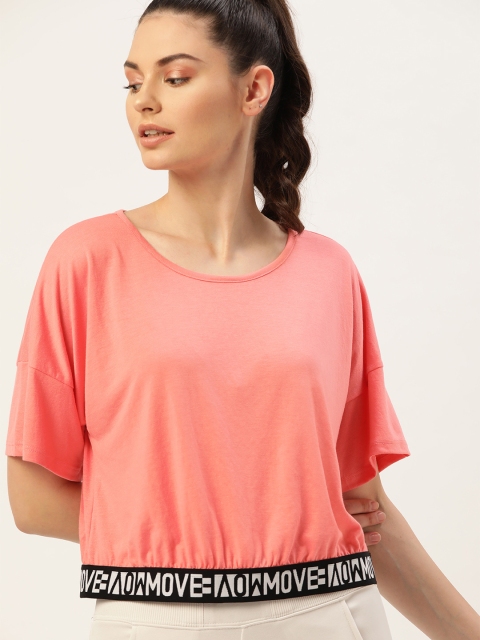 

DressBerry Women Coral Pink Solid Round Neck T-shirt