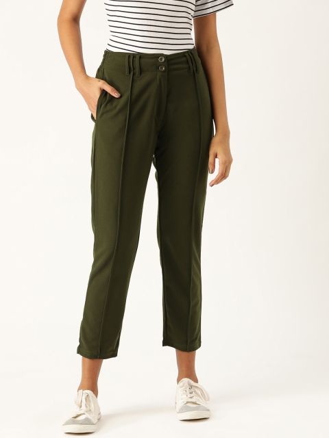 

DressBerry Women Olive Green Regular Fit Solid Cropped Trousers