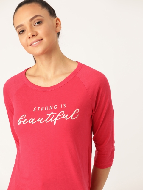 

DressBerry Women Coral Pink & Off White Printed Detail Round Neck T-shirt