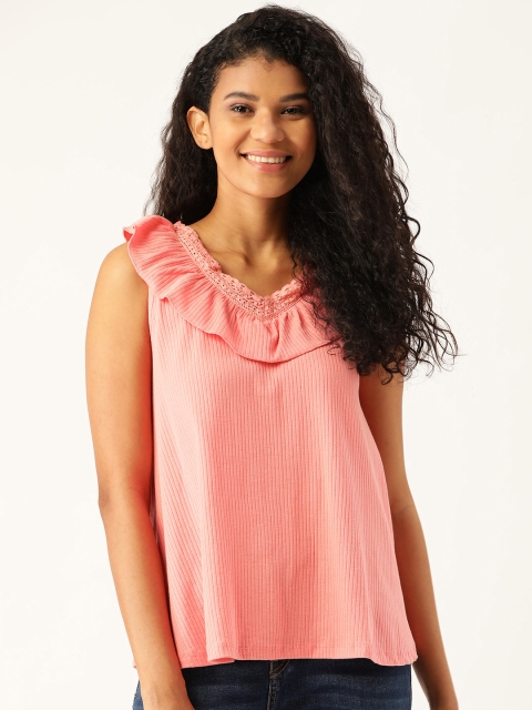 

DressBerry Women Pink Ribbed A-Line Top