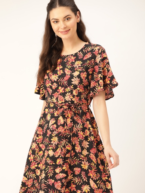 

DressBerry Women Black & Cream-Coloured Printed A-Line Dress