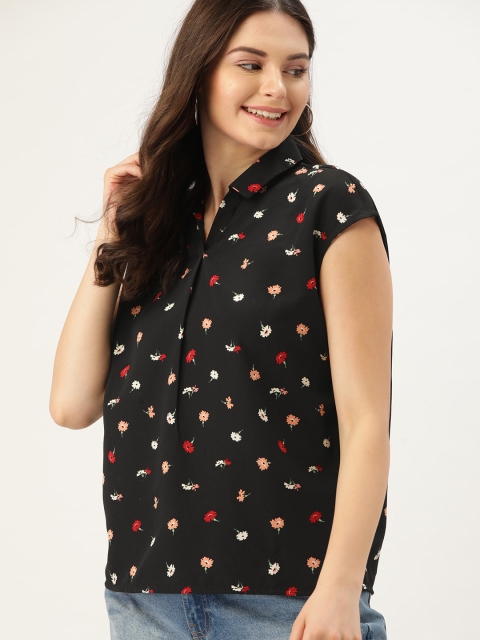 

DressBerry Women Black Floral Print Top