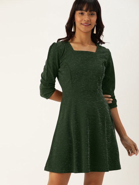 

DressBerry Women Green Solid Shimmer A-Line Dress