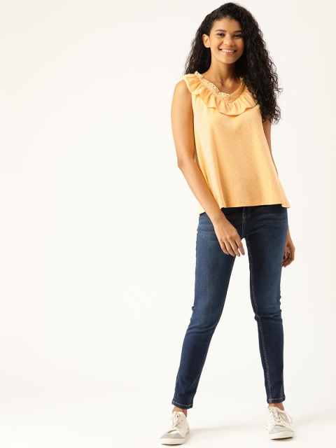 

DressBerry Women Yellow Ribbed A-Line Top