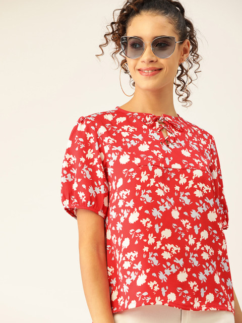 

DressBerry Women Red & White Floral Print Top