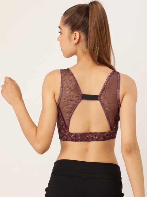 

DressBerry Burgundy & White Stars Printed Non-Wired Lightly Padded Sports Bra