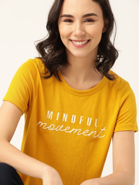 

DressBerry Women Mustard Yellow & Off-White Printed Round Neck T-shirt