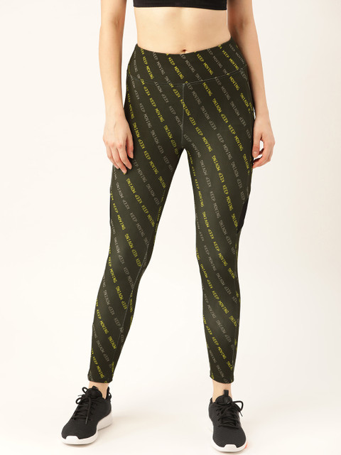 

DressBerry Women Olive Green & Yellow Printed Tights