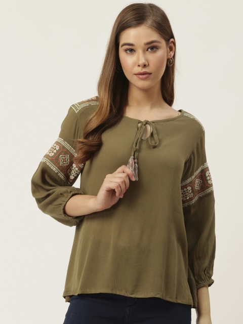 

DressBerry Women Olive Green Solid Top
