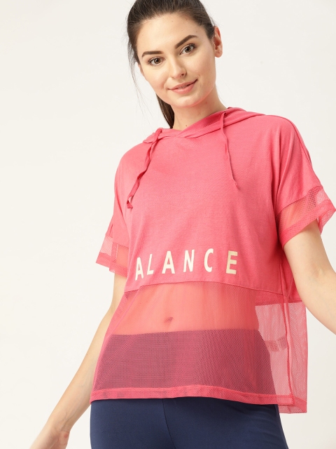 

DressBerry Women Pink Printed Semi-Sheer Hooded T-shirt