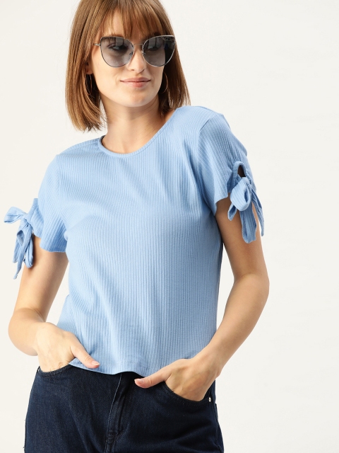 

DressBerry Women Blue Self-Striped Top