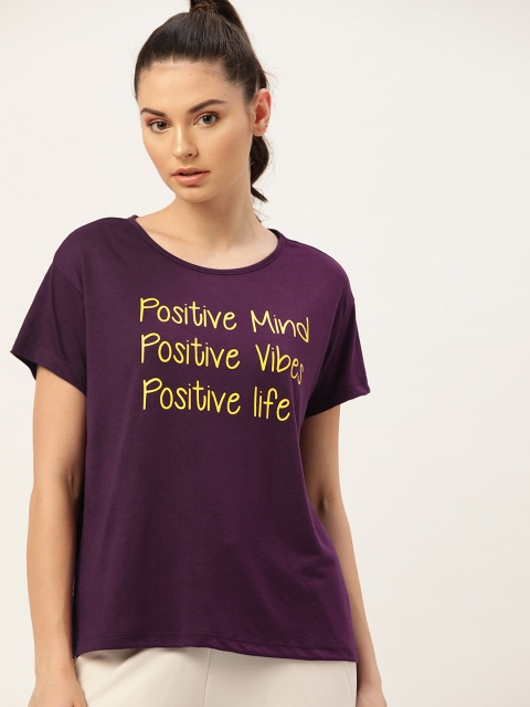 

DressBerry Women Purple & Yellow Printed Round Neck T-shirt