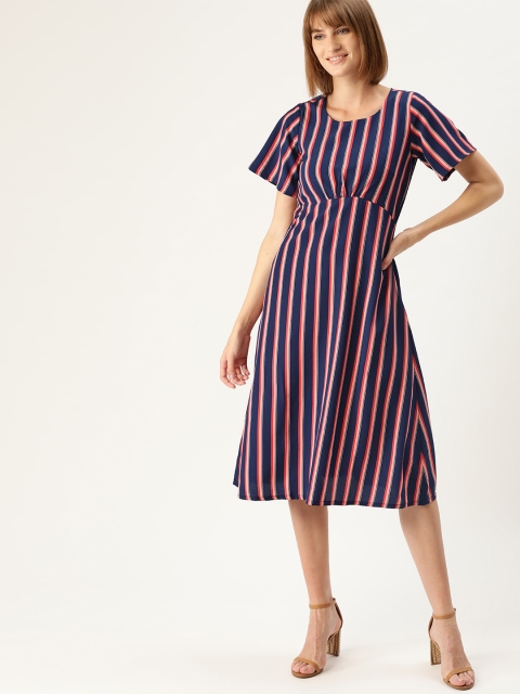 

DressBerry Women Navy Blue & Pink Striped A-Line Dress