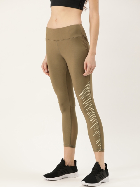 

DressBerry Women Olive Green Printed Cropped Tights