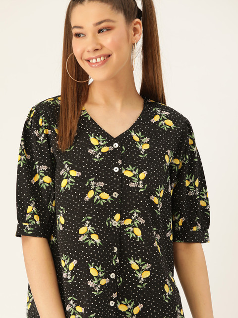 

DressBerry Women Black & Yellow Printed Top