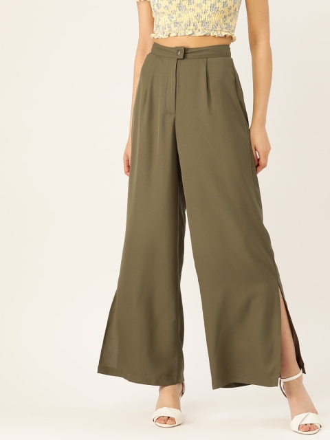 

DressBerry Women Olive Green Regular Fit Solid Parallel Trousers