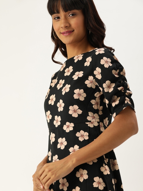 

DressBerry Women Black & Beige Floral Printed A-Line Dress