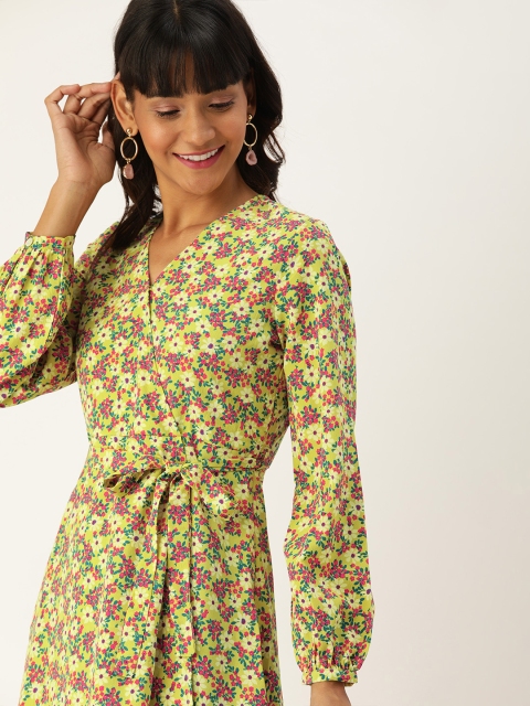 

DressBerry Women Green & Red Floral Print Wrap Dress