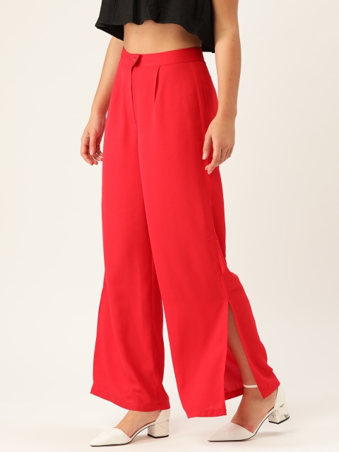 

DressBerry Women Red Regular Fit Solid Parallel Trousers