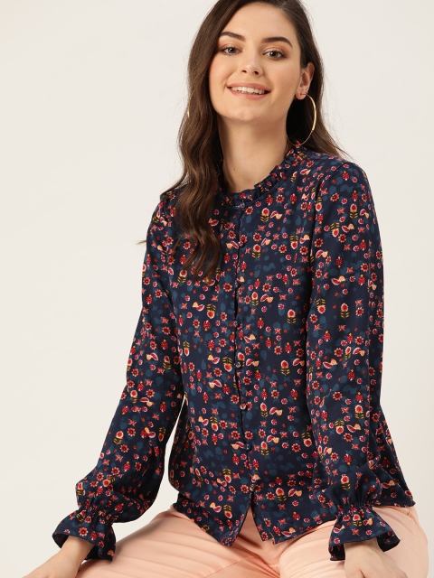 

DressBerry Women Navy Blue & Red Printed Regular Top