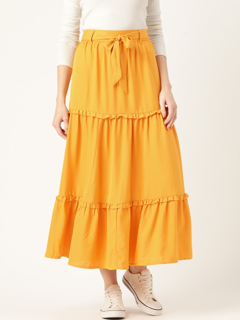 

DressBerry Women Mustard Yellow Solid Tiered A-Line Maxi Skirt