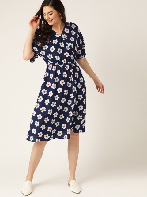 

DressBerry Women Navy Blue Printed Wrap Dress