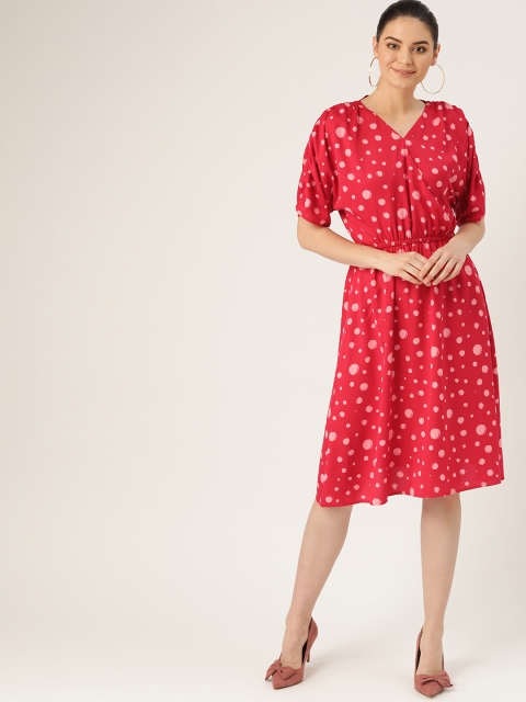 

DressBerry Women Red & Pink Printed Wrap Dress
