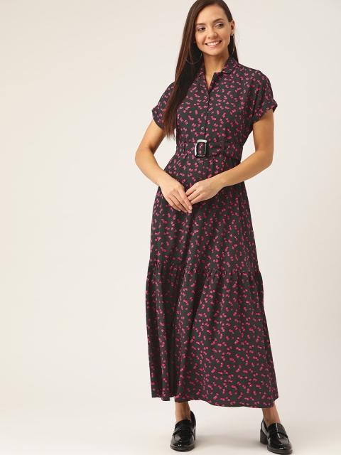 

DressBerry Women Black & Pink Floral Printed Maxi Dress