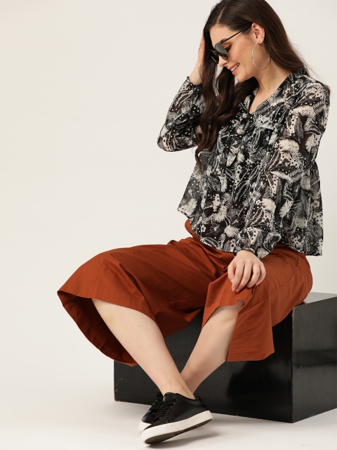

DressBerry Women Black & White Printed Semi-Sheer A-Line Top