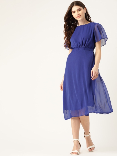

DressBerry Women Blue Semi-Sheer Solid Fit & Flare Dress