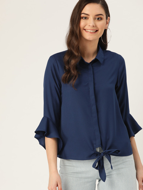 

DressBerry Women Navy Blue Regular Fit Solid Casual Shirt
