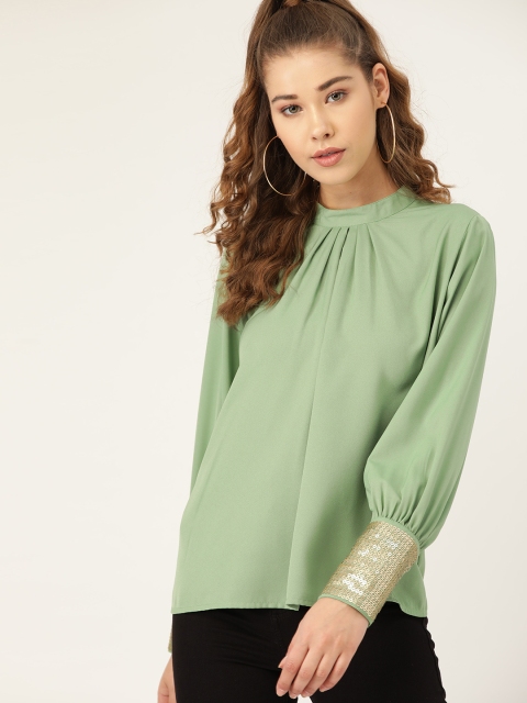 

DressBerry Women Green Embellished Top