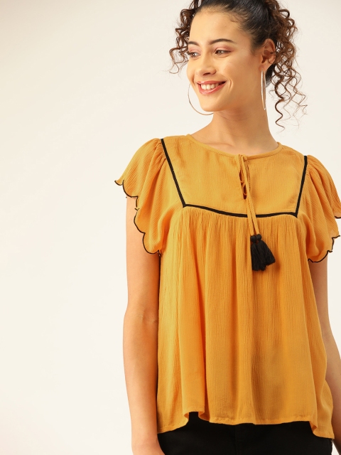 

DressBerry Women Mustard Yellow Solid A-Line Top
