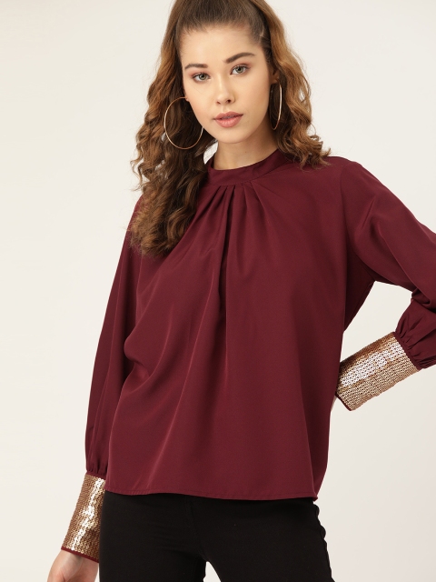 

DressBerry Women Maroon Women Embellished Top Top