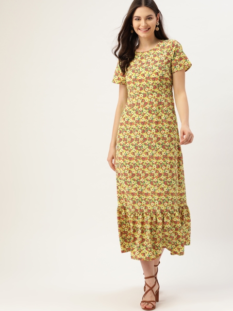 

DressBerry Women Yellow & Red Printed A-Line Dress