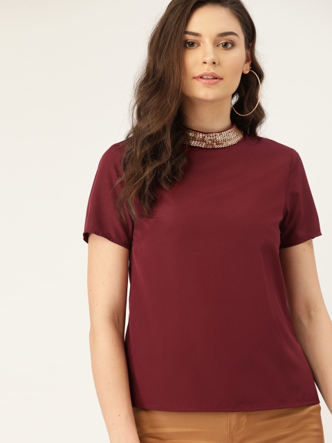 

DressBerry Women Maroon Embellished Top