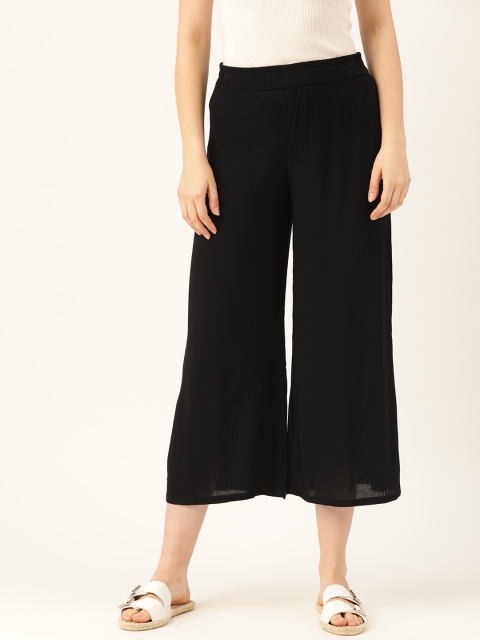

DressBerry Women Black Regular Fit Solid Cropped Parallel Trousers