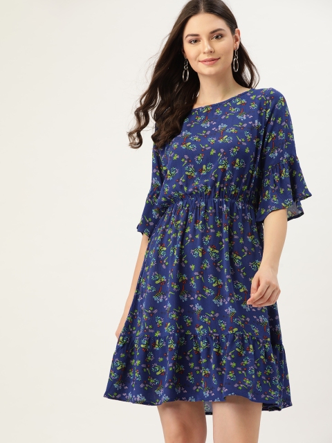 

DressBerry Women Blue & Green Printed A-Line Dress