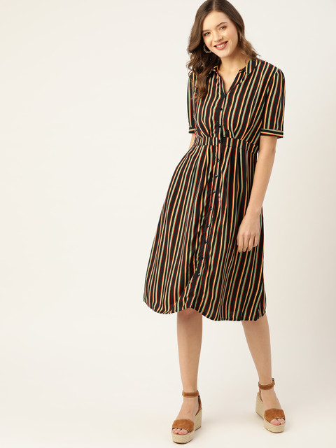 

DressBerry Black & Green Striped Shirt Dress