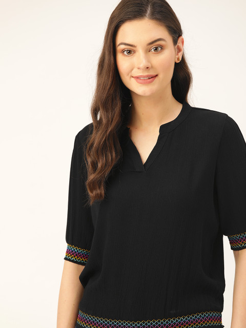 

DressBerry Women Black Solid Blouson Top